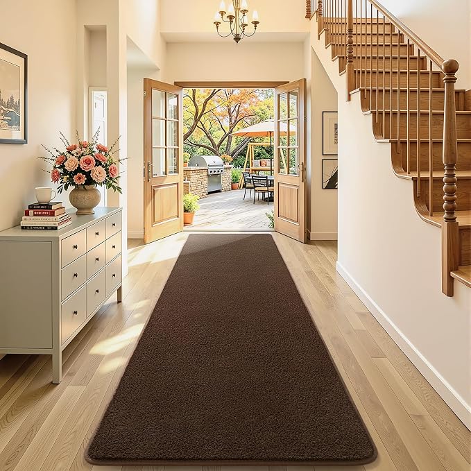 AROGAN 3x10 Runner Rug for Hallway, Long Runner Rugs Non Slip, Coffee | Soft Washable Memory Foam Carpet for Bedroom, Non Slip Backing Runners Rug for Hallways, Kitchen, Bathroom, Entryway Home