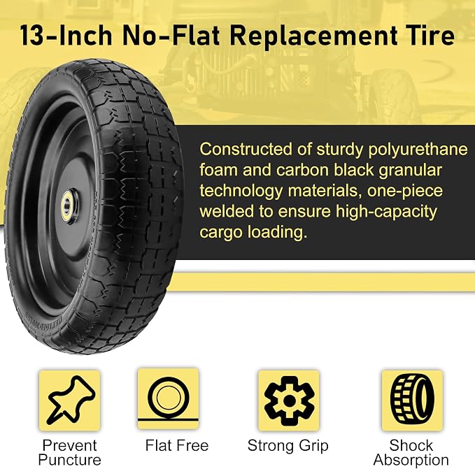 13-Inch Gorilla Cart Tires - Heavy Duty Replacement Tires for Gori-lla Carts, 13" Flat Free Tire Fit Gorilla Cart, Wheelbarrow Garden Wagon Cart, Hand Trucks and Utility Cart (4-Pack)