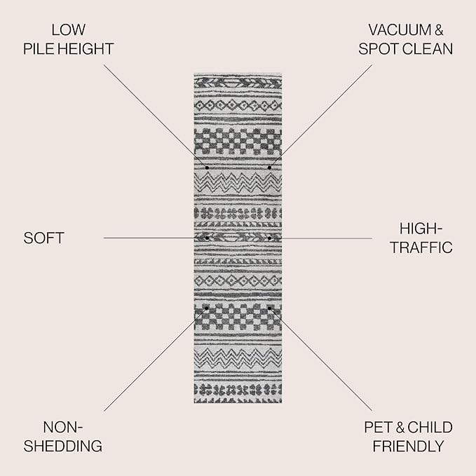 JONATHAN Y Imlil Tribal Stripe Light Gray/Cream Runner Rug, 2x10, Geometric, Bohemian, Casual, Easy-Cleaning for Living Room, Bedroom, Kitchen, Pet Friendly, Non-Shedding (MOH303A-210)