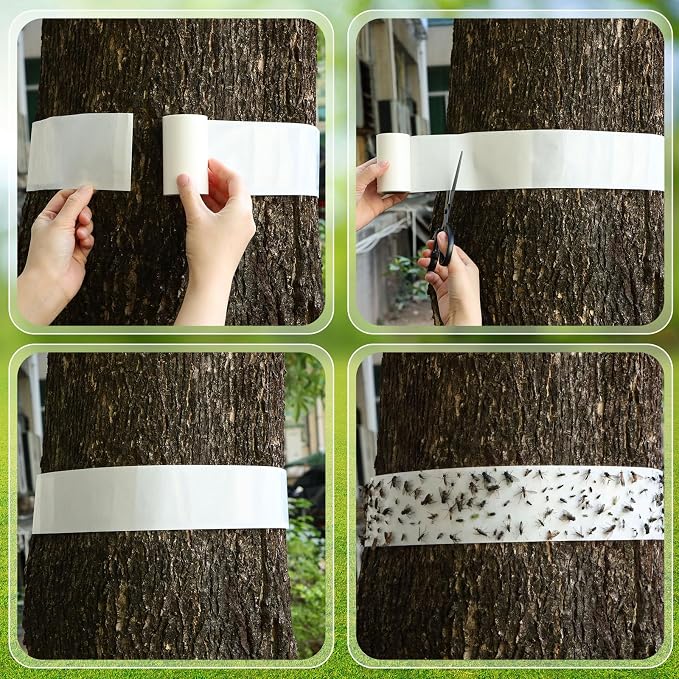12 Rolls Spotted Lantern Fly Traps Ant Insect Barrier, 30 ft Each, Outdoor Fly Tree Tape Trees Wrap Spotted Lanternfly Killer for Protect Trees, Fruit & Plants, Pest Control Lawn & Garden