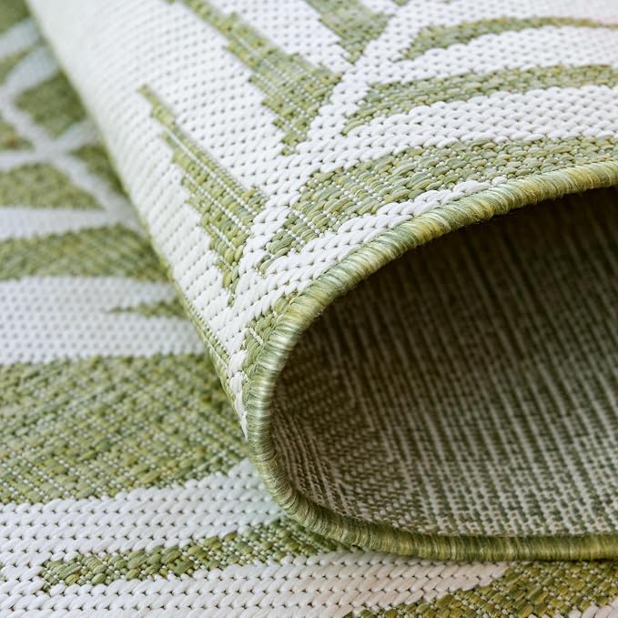 Unique Loom Outdoor Botanical Collection Area Rug - Palm (4' 1" Round, Green/ Ivory)