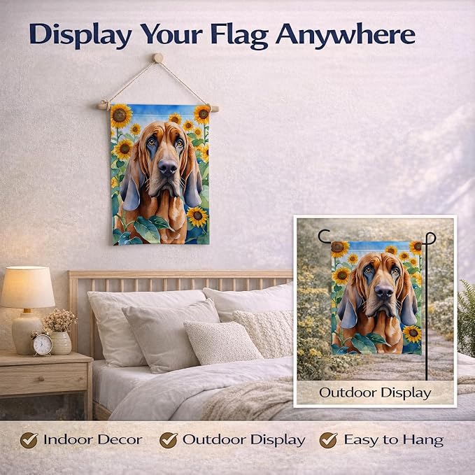 Caroline's Treasures DAC6029GF Bloodhound in Sunflowers Garden Flag Mailbox Flag Decorative Yard Flag Banner Outside Patio Artwork Yard Flower Beds, Garden Size, Multicolor