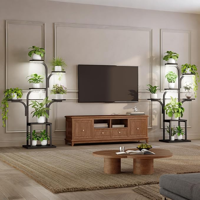 HOOBRO Plant Stand Indoor with Grow Lights, 47.2" Tall Metal Plant Shelf, 7 Tiered Corner Plant Stand for Indoor Plants, Plant Rack for Living Room Bedroom Balcony, Black BB09DHJ01