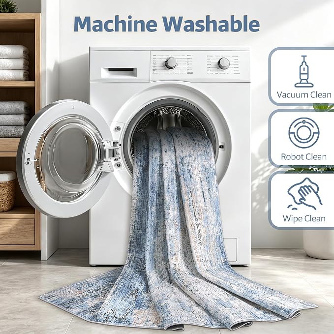 6x9 Washable Area Rug Modern Abstract for Living Room Bedroom Blue | Soft Indoor Carpet,Anti-skid Backing,Water Repellent,Non-shedding, Suitable for bedroom dining farmhouse nursery home office