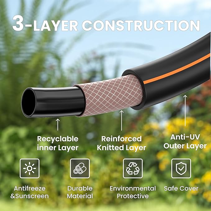 Giraffe Tools Garden Hose 6ft x 5/8'', Short Water Hose Heavy Duty, Lightweight, Flexible Hybrid Hose, Male to Female Fittings