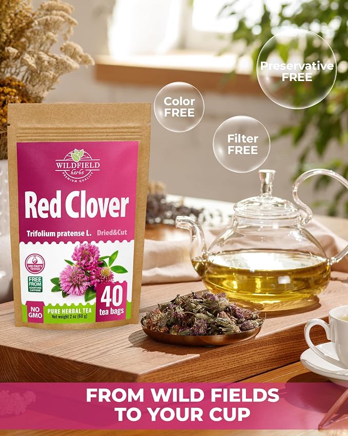 40 Bags Red Clover Herb Tea (Trifolium Pratense) – 40 Count 1.5g Herbal Bags Trébol Rojo