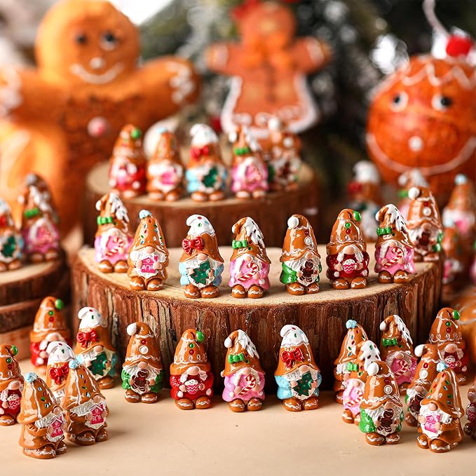 80 Pcs Gingerbread Man Mini Resin Gnomes Gingerbread Man Miniature Gnomes Figurines Tiny Resin Statues Xmas Table Centerpieces for Patio Garden Ornament to Hide