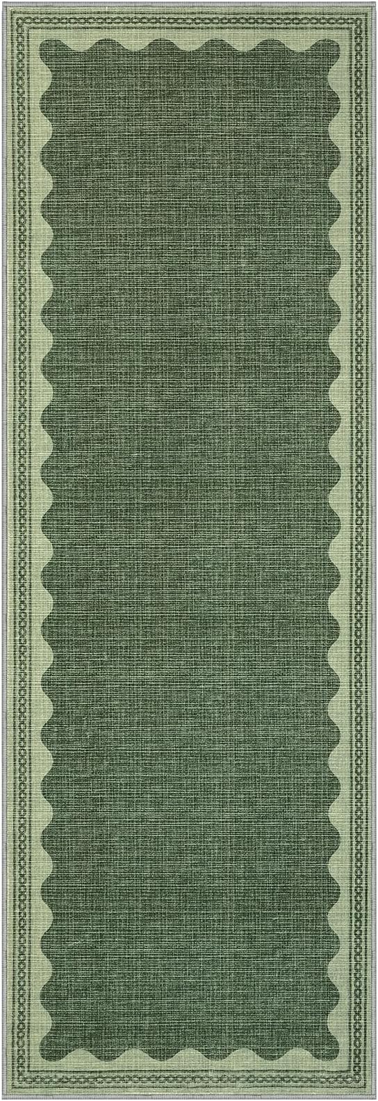 2x6 Scalloped Runners Green Washable Hallways Bedroom Rug | Solid Non Slip Scalloped Bath Runner, Rugs for Bedroom Girls, Rugs for Kitchen Floor Soft Dorm Nursery Carpet for Bedside