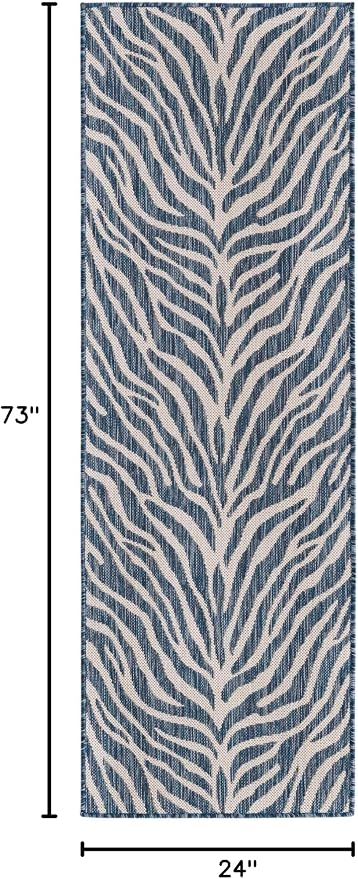 Unique Loom Outdoor Safari Collection Area Rug - Tsavo (2' x 6' 1" Runner, Blue/ Ivory)