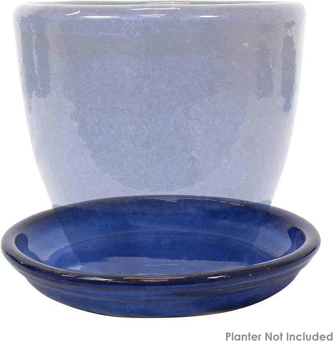 Sunnydaze 7-Inch Ceramic Plant Saucers - Plant Drip Trays for Outdoor Planter Flowerpot Drainage - Set of 4 - Imperial Blue