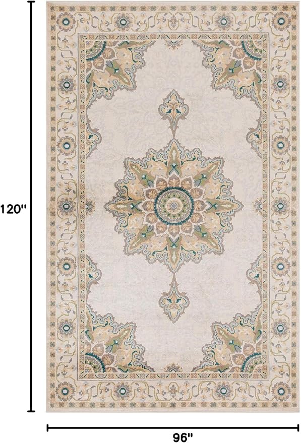 Superior Indoor Area Rug or Runner, Patchwork Rustic Leaves Floor Decor, Soft Plush Rugs for Living Room, Office, Kitchen, Dining, Aesthetic Home Accessories, Zelder Collection 8ft x 10ft - Beige