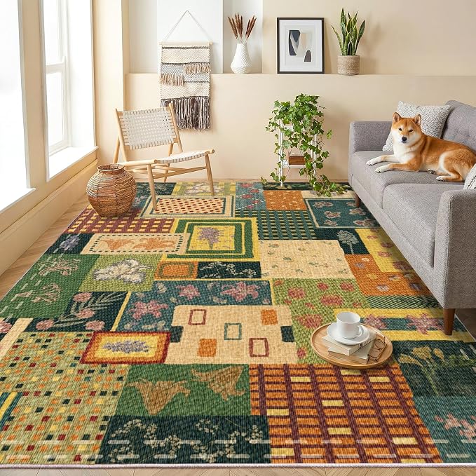 Washable Rugs for Living Room, 4x6 Abstract Multicolor Floral Soft Rug | Upgraded Non Slip Durable Throw Carpet| Indoor Rugs for Bedroom Dining Room Office Home Decor| Southwestern Cottagecore Rug