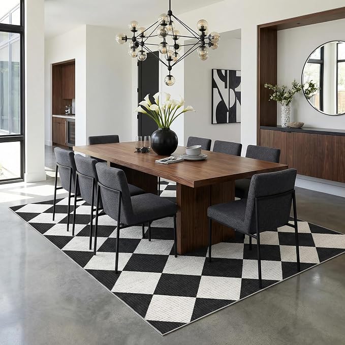 GarveeHome 5x7 Checkered Area Rug Black and White Washable Living Room Rug | Modern Geometric Farmhouse Carpet Soft Low Pile Non Slip Diamond Floor Mat Plaid Print Throw Rug for Dining Room Playroom