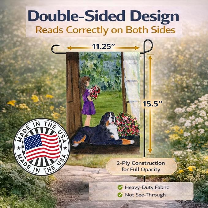 Caroline's Treasures SS8535GF Little Girl with her Bernese Mountain Dog Garden Flag Mailbox Flag Decorative Yard Flag Banner Outside Patio Artwork Yard Flower Beds, Garden Size, Multicolor