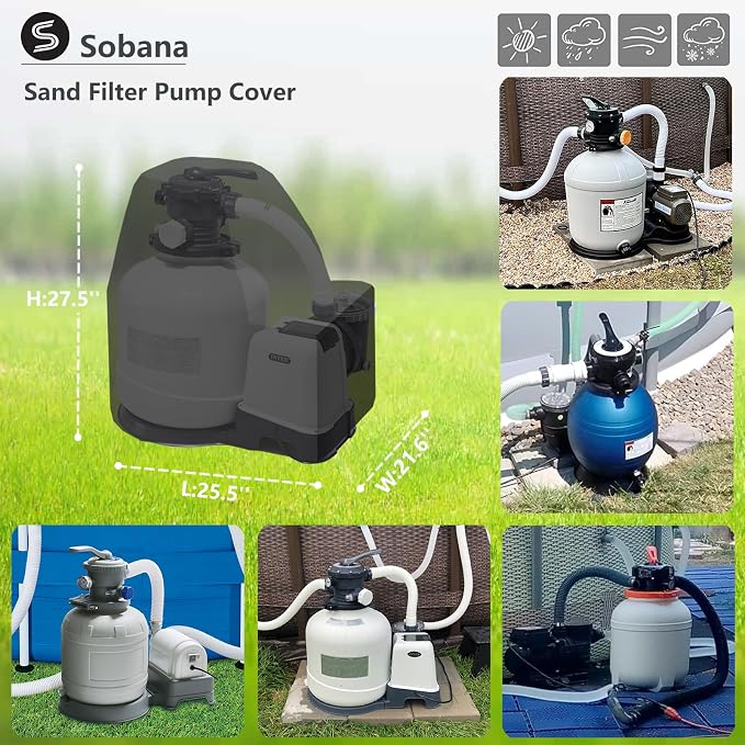 Sand Filter Pump Covers,600D Waterproof Oxford Fabric Sand Pool Filters Cover,Suitable for Most 14-16 Inch Sands Filter Pump on Market (Black)