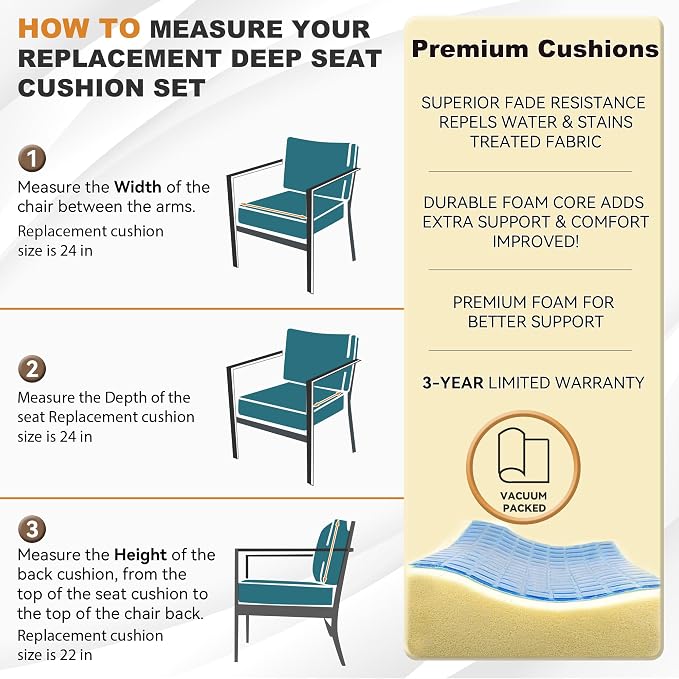 Deep Seat Patio Cushions Set 24 x 24 Inch,Olefin Fabric Outdoor Seat Cushion,Patio Furniture Cushions with Removable Cover,Rain-Proof and Fade Resistant Deep Seat Bottom & Back Cushion,1set
