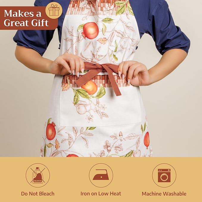 Maison d' Hermine Aprons for women with Pocket 100% Cotton (27.50"x31.50") | Adjustable Neck Strap & long ties Apron Men Chef Wedding Cooking Gardening Server Maid