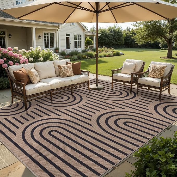 Tangsoo Modern Rainbow Easy Jute Rug 8x10 Washable Area Rugs for Living Room,Large Non Slip Carpet Outdoor Patio Rug Farmhouse Non Shedding Office Mat for Backyard Dining Room Home Decor