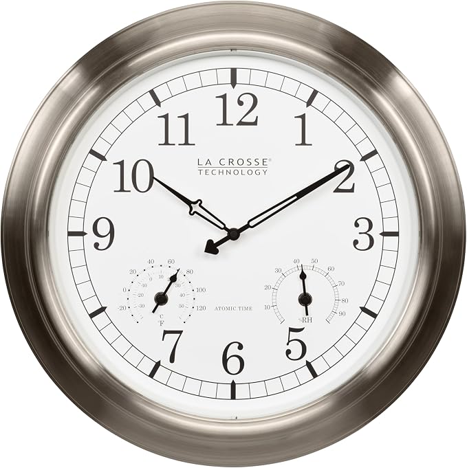 La Crosse Technology 404-80017-INT 17.9-inch Indoor/Outdoor Classic Stainless Steel Atomic Analog Wall Clock