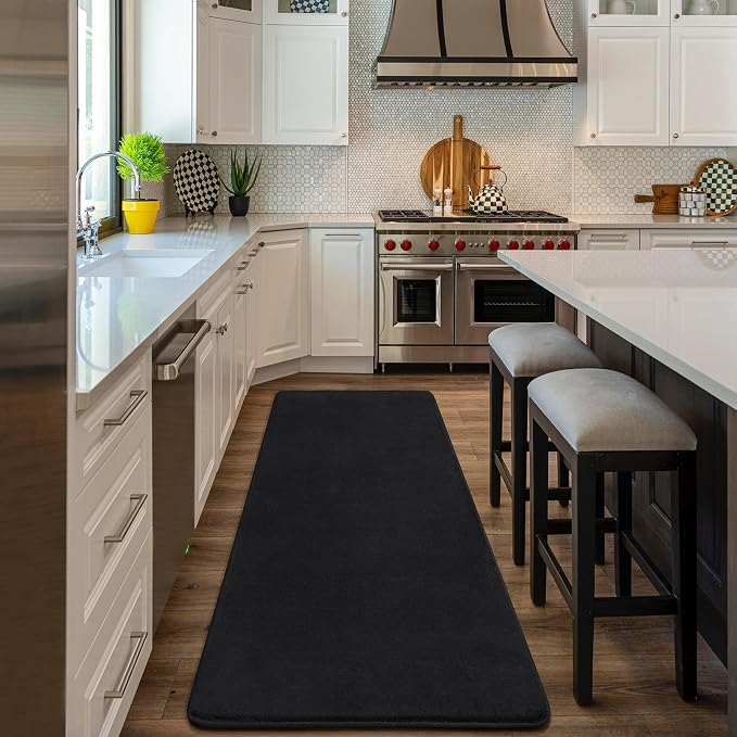 Amearea Modern Soft Hallway Runner Rug, 2x8 Feet Long Runners for Hallways | Washable Runner Rugs, Non Slip Memory Foam Rug Black Runner Rugs Carpet for Entrance Kitchen Kids Room Decor