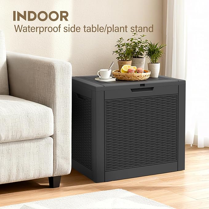 Outdoor Storage Box, 31 Gallon Deck Box with Lockable Lid, Waterproof Resin Storage Bin for Patio Furniture, Garden Tools, Cushions, Black