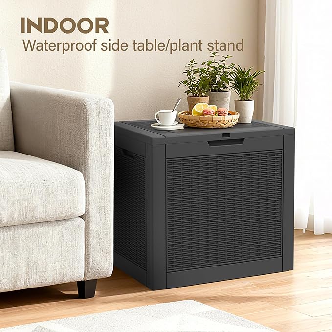 Outdoor Storage Box, 32 Gallon Deck Box with Lockable Lid, Waterproof Resin Storage Bin for Patio Furniture, Garden Tools, Cushions, Black