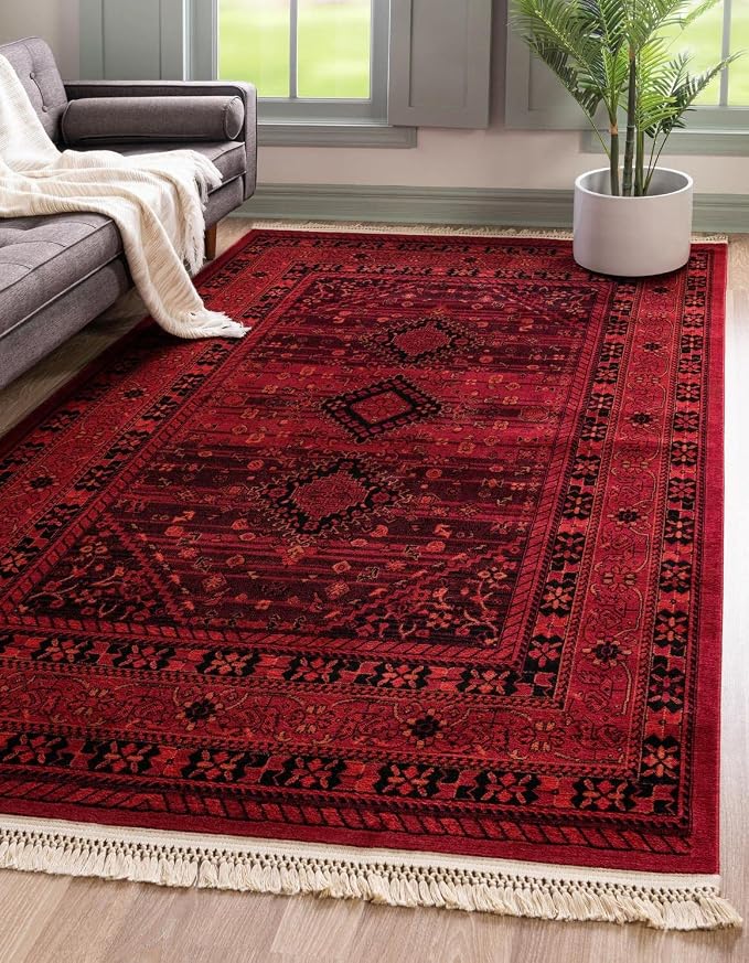 Unique Loom Tekke Collection Area Rug - Sheibani (10' x 13' Rectangle, Red/ Black)