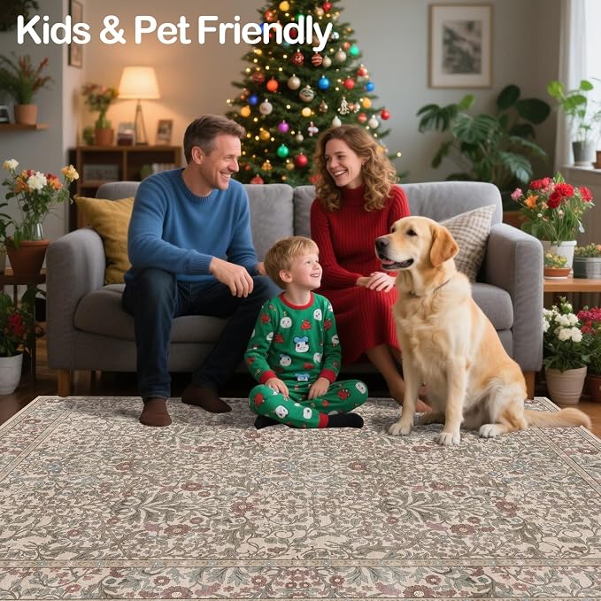 4x6 Area Rug for Bedroom Beside Rug, Laundry Room, Entryway, Kitchen, Washable Non-Slip Low Pile Ultra Soft Stain Resistant Carpet (Moss)