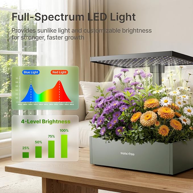 SUNCOZE Smart Hydroponics Growing System, 20 Pods, 25 in Adjustable Height | Indoor Herb Garden with 30W LED Grow Light, 10L Water Tank, Timer & Clock, Plants Germination Kit with Quiet Pump, Green