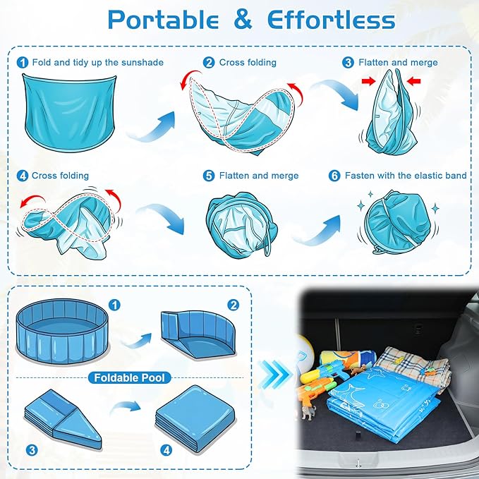 KJX Baby Pool with Canopy Sprinkler, 47in Foldable Kiddie Pool with Tent | Pop Up Baby Beach Tent with Mosquito Net and Sun Shade Canopy, Portable Toddler Kids Small Pool for Backyard Beach Outdoor