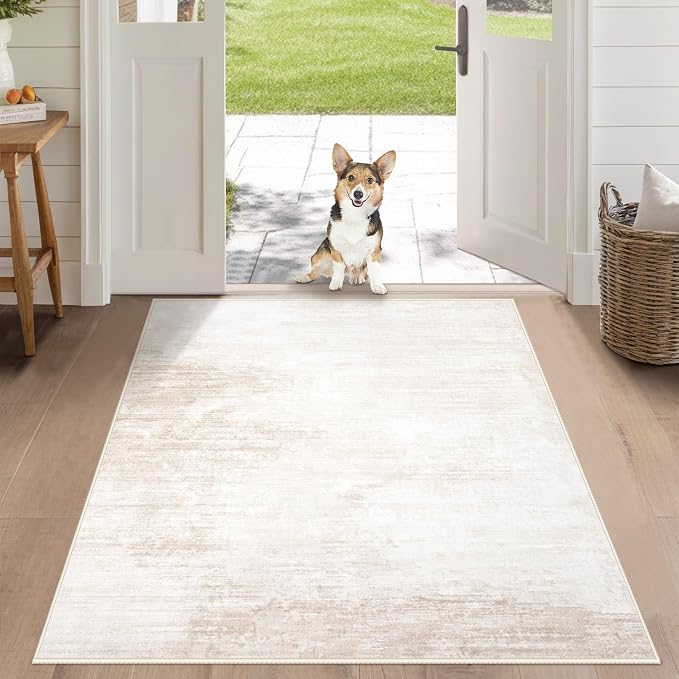 Area Rug 3x5 Washable Rug: Living Room Modern Abstract Rug Soft Non Slip Neutral Rugs Stain Resistant Small Rug Indoor Door Mat for Bedroom Kitchen Nursery Hallway Entryway Office(Beige,3'x5')
