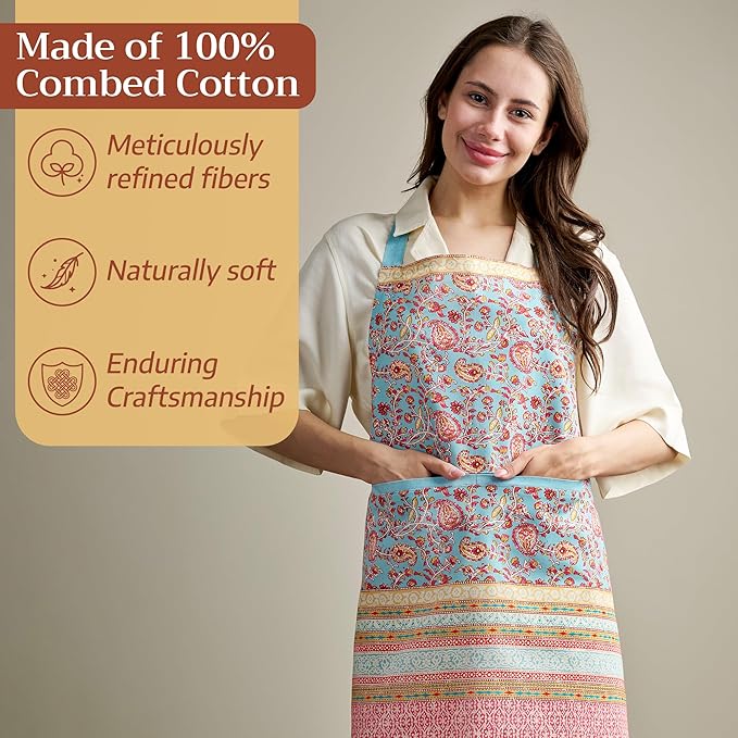 Maison d' Hermine Aprons for women with Pocket 100% Cotton (27.50"x31.50") | Adjustable Neck Strap & long ties Apron Men Chef Wedding Cooking Gardening Server Maid