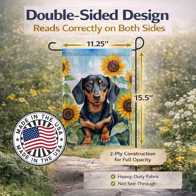 Caroline's Treasures DAC6066GF Dachshund in Sunflowers Garden Flag Mailbox Flag Decorative Yard Flag Banner Outside Patio Artwork Yard Flower Beds, Garden Size, Multicolor