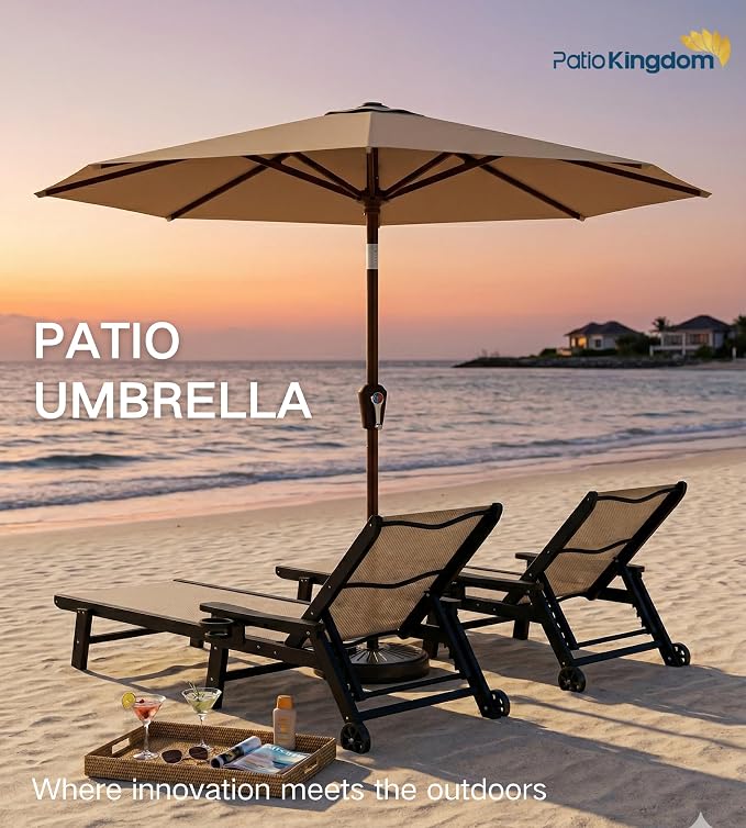 PatioKingdom 10FT Patio Umbrella with Push Button Tilt and Crank, Outdoor Market Umbrella with 8 Fiberglass Ribs, UV Protection Table Umbrella for Pool,Backyard,Garden,Deck