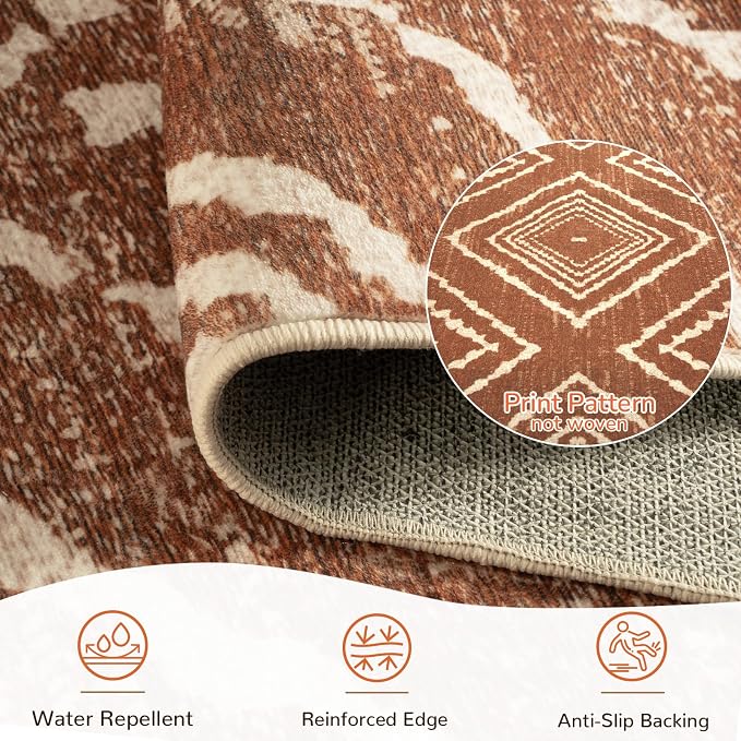 5'x7' Washable Area Rug for Living Room Bedroom Yellowbrown | Soft Western No Slip Low Pile Print Foldable Indoor for Kitchen Dining Room