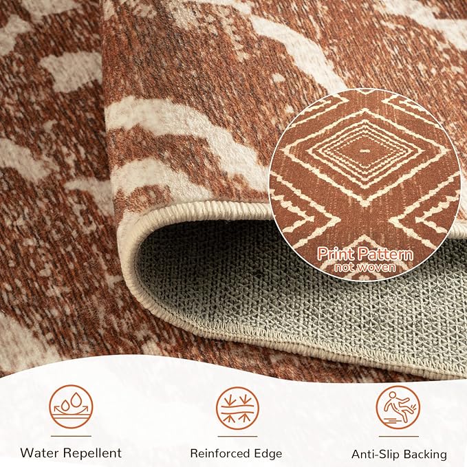 6'x9' Washable Area Rug for Living Room Bedroom Yellowbrown | Soft Western No Slip Low Pile Print Foldable Indoor for Kitchen Dining Room