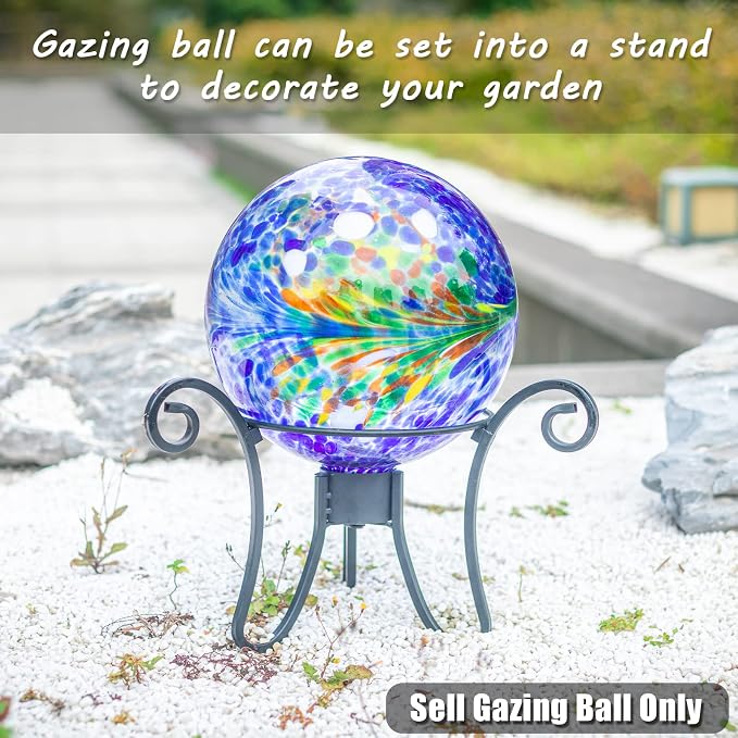 VCUTEKA Gazing Ball, Glass Gazing Balls Garden Globe Outdoor Decor 10" Blue | Handcrafted blue swirl glass gazing balls that creates elegant garden focal point in any outdoor landscape yard decorative