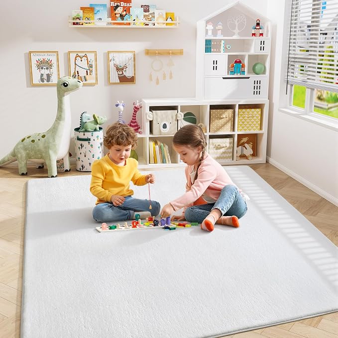 Amearea 5x5 Square Area Rugs for Bedroom Living Room, White Memory Foam Rug | Thickened Fluffy Indoor Washable Rugs, Modern Non Slip Minimalist Carpet for Kids Boys Girls Dorm Nursery Room Decor