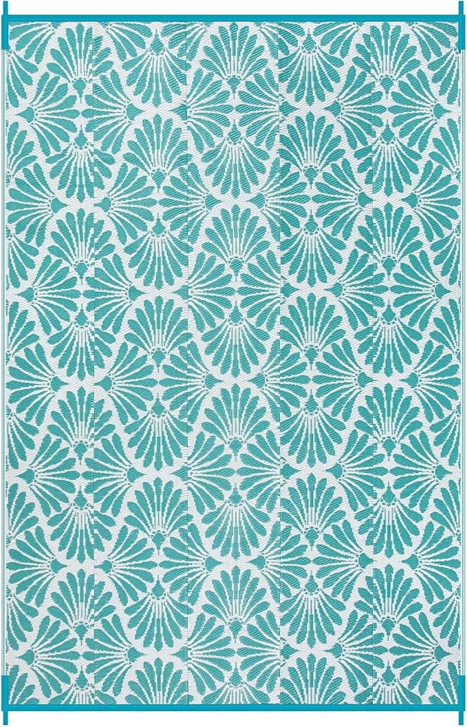 Lahome Outdoor Rugs for Picnic Camping 6x9, Blue Plastic Straw Reversible Rv Beach Rug, Waterproof Lightweight Outdoor Carpet for Pool Beach Balcony Tent Patio Deck, Teal 6'x9'