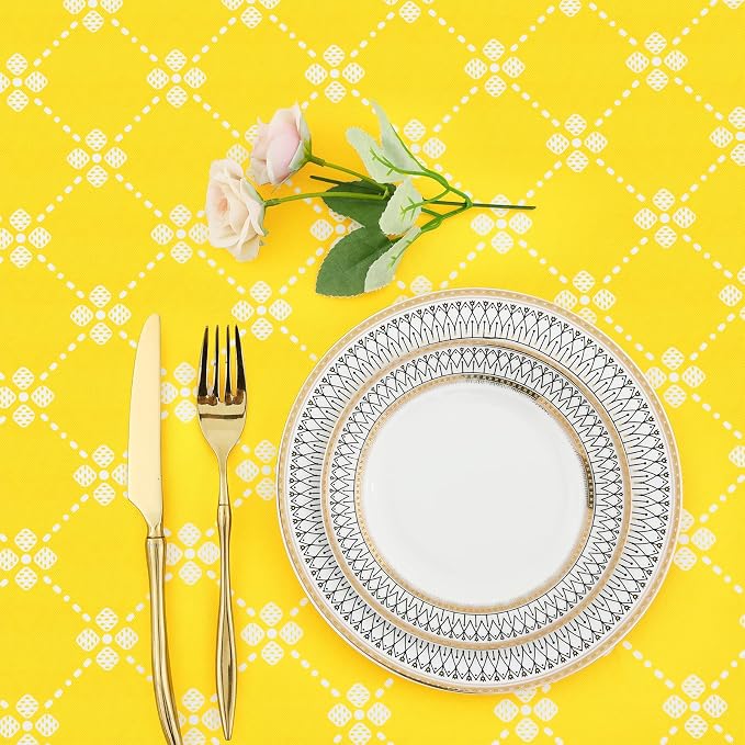 misaya Rectangle Vinyl Table Cloth, Elastic Fitted Tablecloth with Flannel Backing, Waterproof Plastic Table Cover Fits 4 Foot Folding Tables for Picnic, Camping and Outdoor (Yellow, 30" x 48")