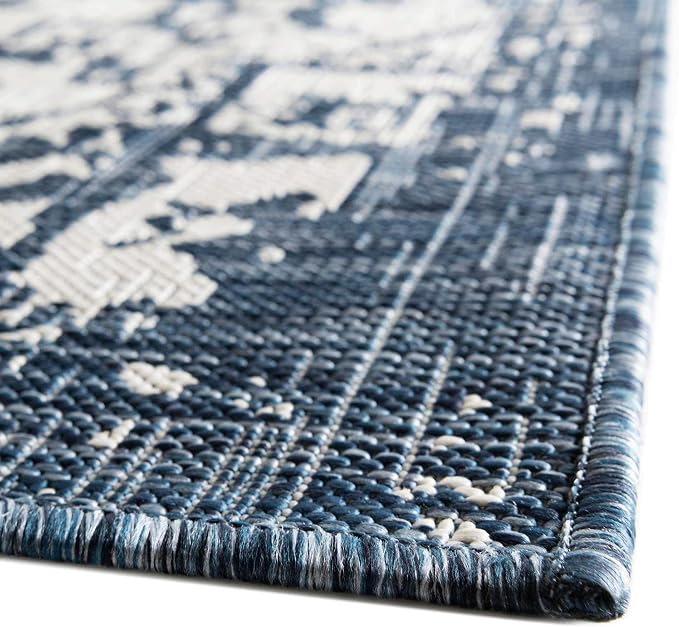 Unique Loom Outdoor Collection Area Rug - Dubai (4' 1' x 6' 1' Rectangle, Blue/ Ivory)