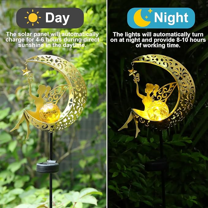 ZKLiLi Solar Lights Garden Decorations,Moon Fairy Light,Solar Statues Outdoor Decor,Warm LED Light for Pathway Lawn Patio Courtyard Gifts for Mom Grandma Women
