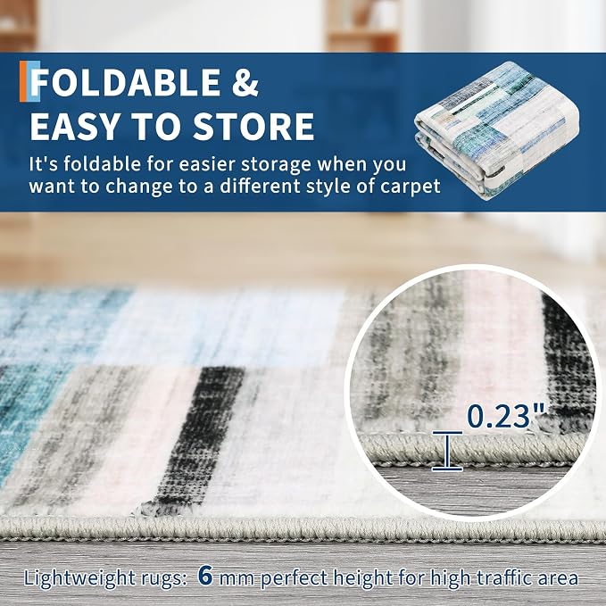 GarveeHome Geometric Area Rug 5x7 Washable Non Slip Bedroom Rug Modern Rugs for Living Room Soft Non Shedding Stain Resistant Low Pile Carpet for Dining Room Office Classroom
