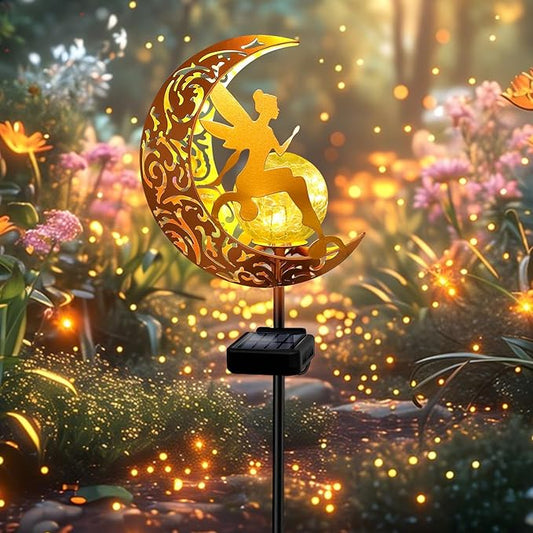 Solar Garden Lights Pathway Stake Lights Waterproof, Gift for Women Mom Grandma Wife Daughter, Moon Fairy Glass Globe with Angel Decor, Outdoor Decor Lights for Walkway, Yard, Lawn, Patio or Courtyard