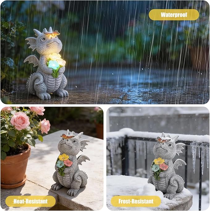 Solar Garden Dragon Statue Outdoor Garden Decor Lights Unique Dragon Gifts for Women Mom Yard Patio Decorations Solar Powered