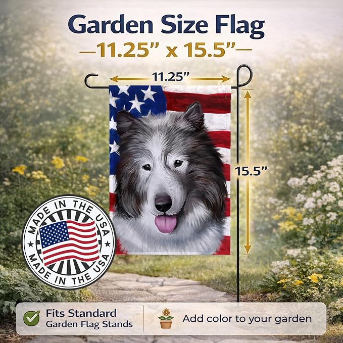 Caroline's Treasures CK6473GF Canadian Eskimo Dog American Flag Garden Flag Mailbox Flag Decorative Yard Flag Banner Outside Patio Artwork Yard Flower Beds, Garden Size, Multicolor