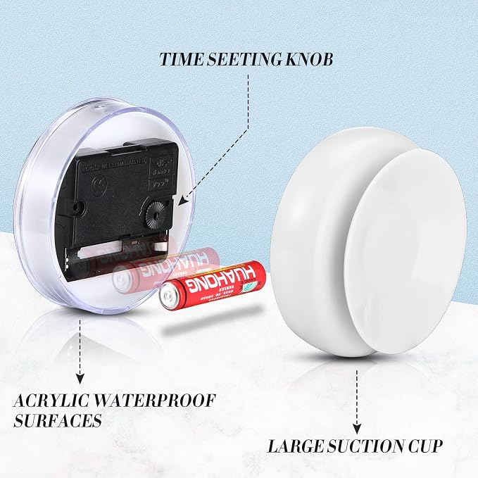 Weewooday Waterproof Bathroom Clock Small Digital White Shower Wall Clock with Easy Reading Face for Bathroom Pool Supplies(Suction Cup)