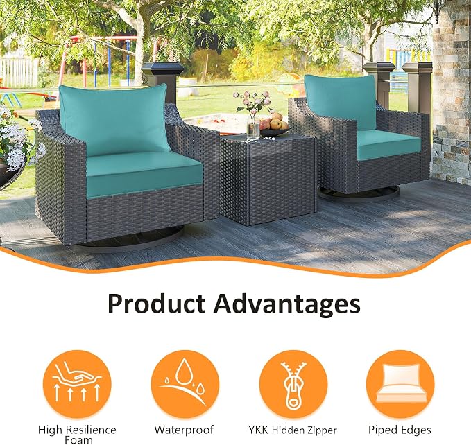 Unimatta Outdoor Patio Chair Cushions Set, 24" x 24"(24x24 Back), Set of 2, Water-Repellent, Fade Resistant, Deep Seat Bottom and Back Cushion for Backyard, Couch, Sofa, Turquoise