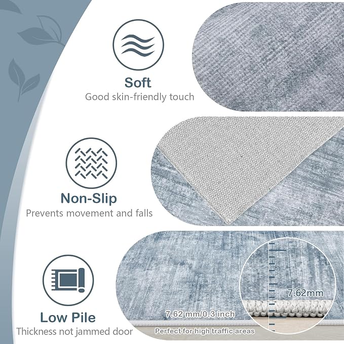 Area Rugs 6x9 Living Room: Washable Rug Modern Abstract Large Rugs Soft Non Slip Neutral Rug Stain Resistant Indoor Carpet for Bedroom Kitchen Dining Room Table Nursery Home Office Rugs(Blue,6'x9')