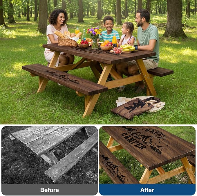 Dntorx Picnic Table Cover with Bench Covers, 72 in, Brown | Waterproof, Windproof, Elastic Edges Fitted, Rectangle Tables and Seats, RV Gear Campers